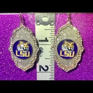 Gold LSU Tigers Silver Rhinestone Glitter Earrings